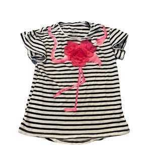 Wonder Nation M 7/8‎ pink flamingo striped ruffle short sleeve cotton/modal top